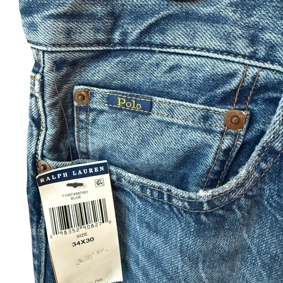 NWT Polo Ralph Lauren Men Paint Splatter Denim classic Straight Jeans Blue 34x30 - Picture 4 of 12